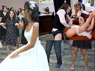 pengantin nyata dengan Bride Persetan kolase, Gelin pengantin Gaun