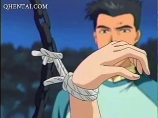 Undressed anime skirt bị roped và gangbanged